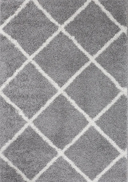 Hochflor Teppich Wohnzimmer Shaggy Skandi Design Rautenmuster Grau Creme Robust Weich Strapazierfähig, Maße:120x170 Cm