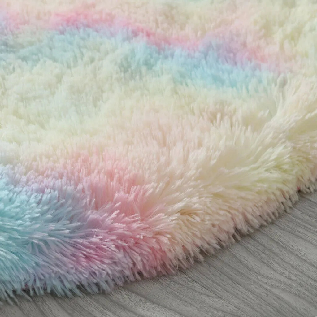  120cm Regenbogen Runden Flauschige Teppiche Bettvorleger Soft Shaggy Hochflor