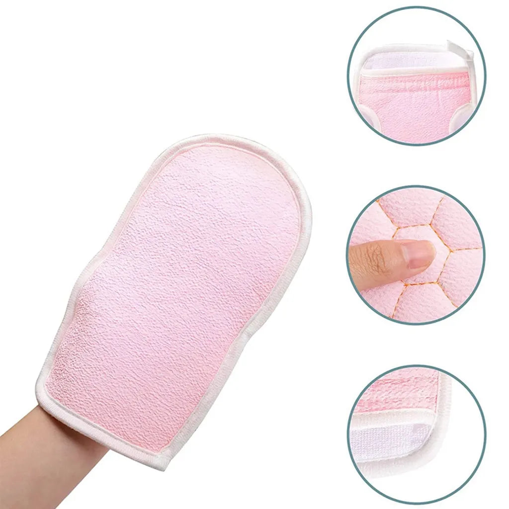  3 Stück/Set Peeling-Handschuhe Und Luffa-Schwamm Zurückversetztes Badetuch（Rosa）