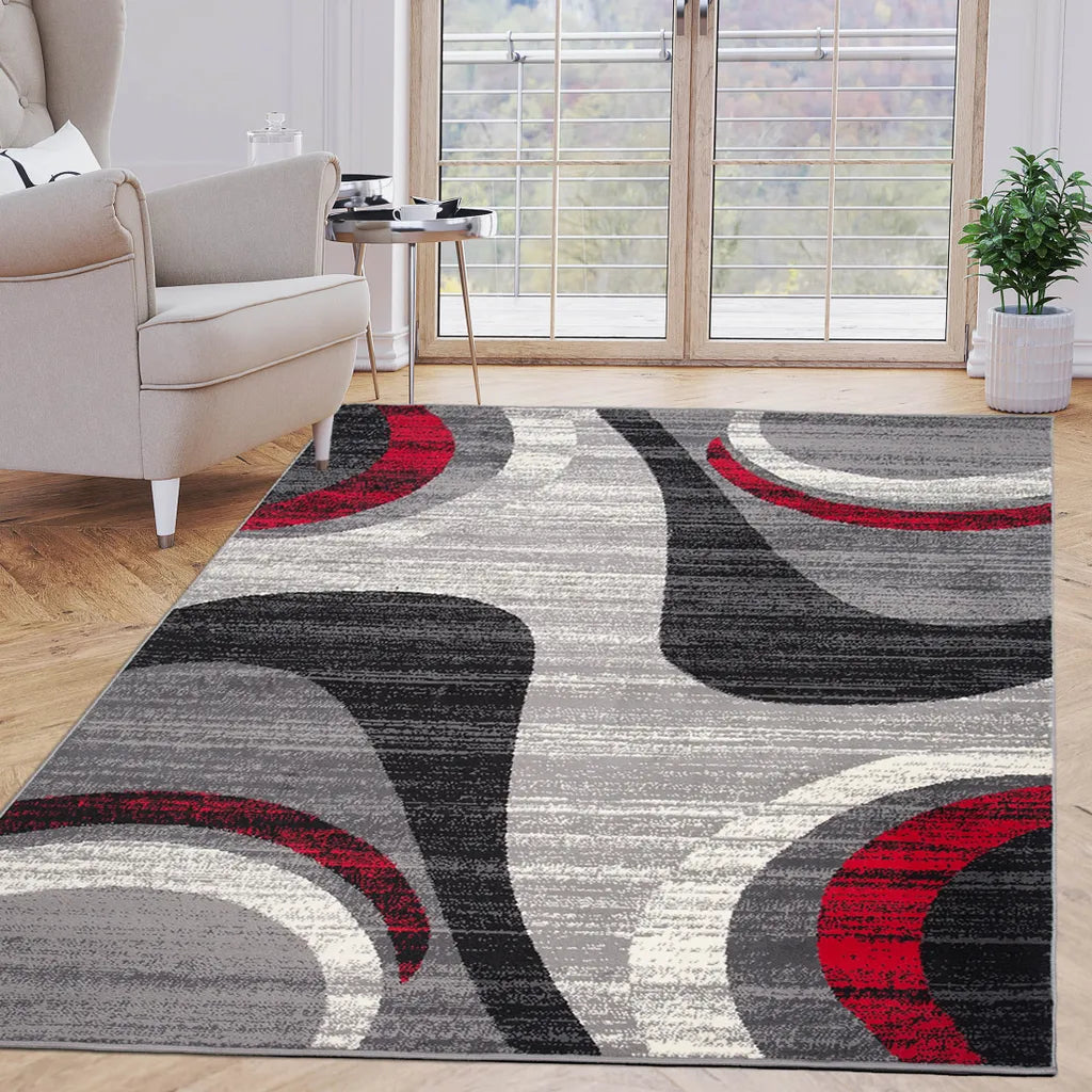  Teppich Wohnzimmer Kurzflor Modern - Geometrisch Muster - F844B-GRAY - Grau Grösse: 300 X 400 Cm