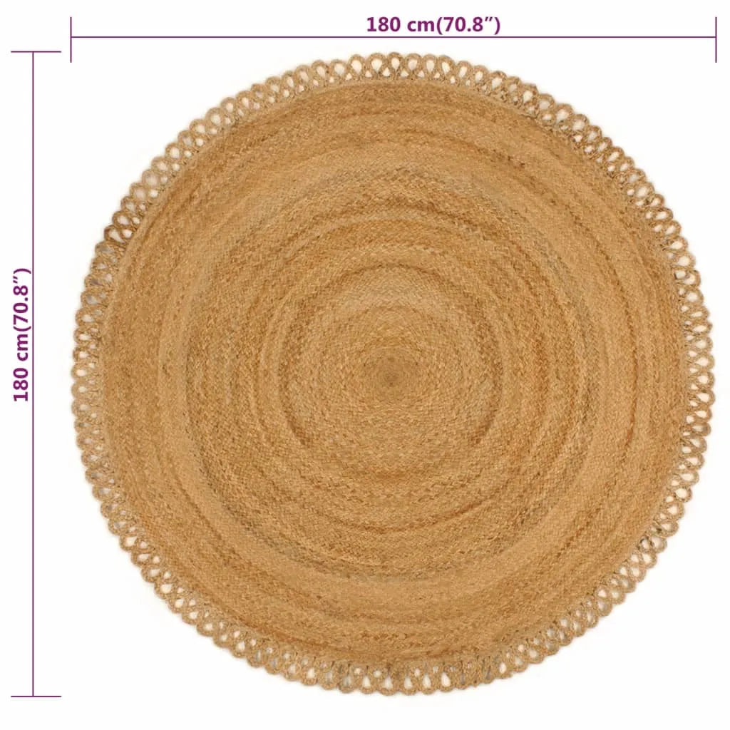  VidaXL Teppich Geflochten Mit Wellenrand 180 Cm Jute Rund
