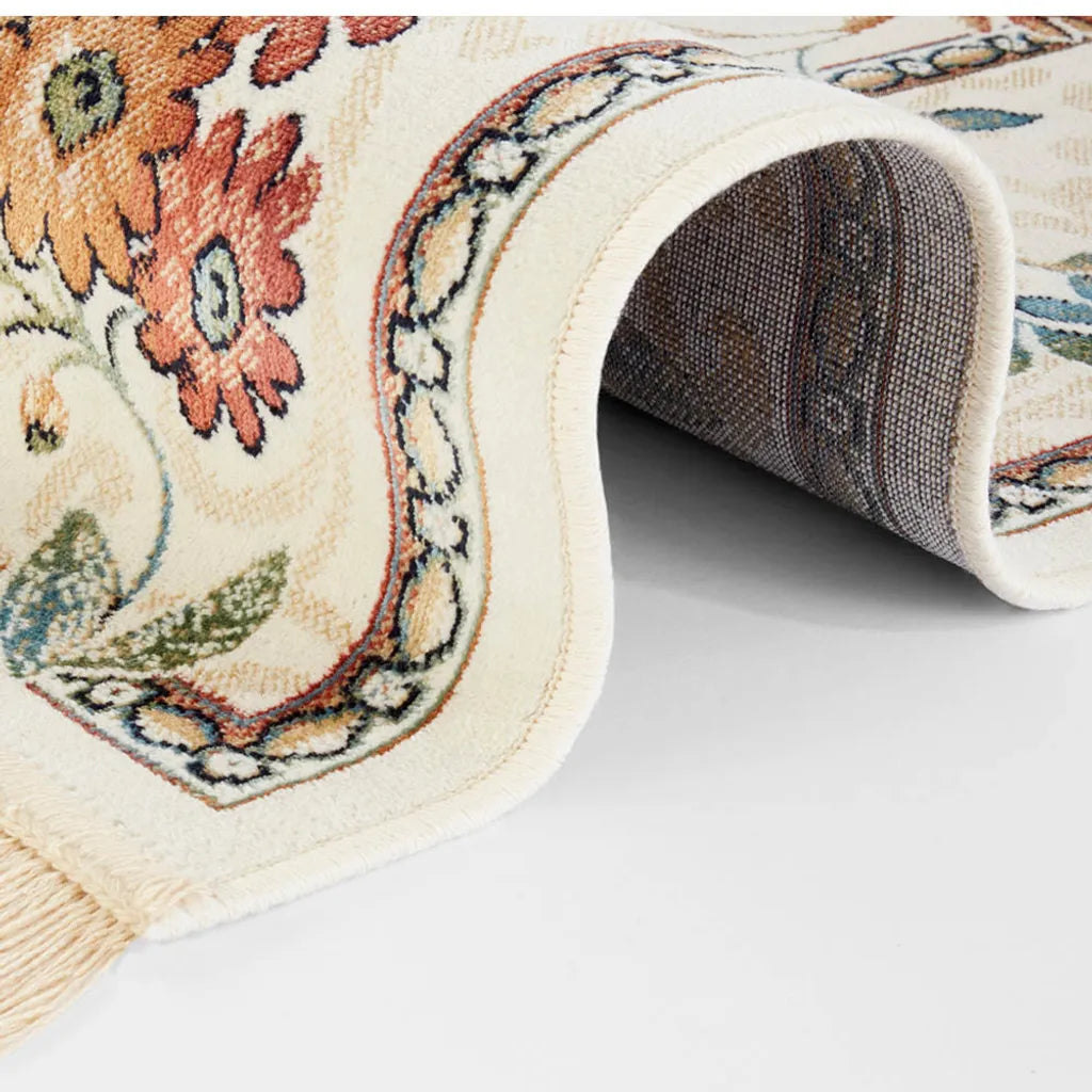  Orientalischer Samt-Teppich Fransen Oriental Flowers Creme, Größe:135x195 Cm