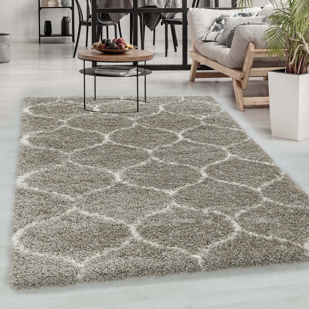  Wohnzimmerteppich,hochflor Shaggy,designer Teppich,Kachel Muster,Farbe:Beige, Farbe:BEIGE, Grösse:160 Cm X 230 Cm