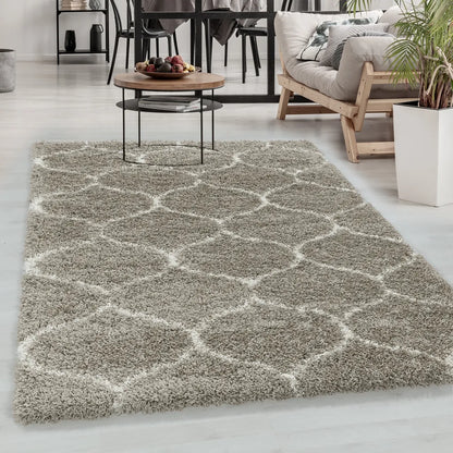  Wohnzimmerteppich,hochflor Shaggy,designer Teppich,Kachel Muster,Farbe:Beige, Farbe:BEIGE, Grösse:160 Cm X 230 Cm
