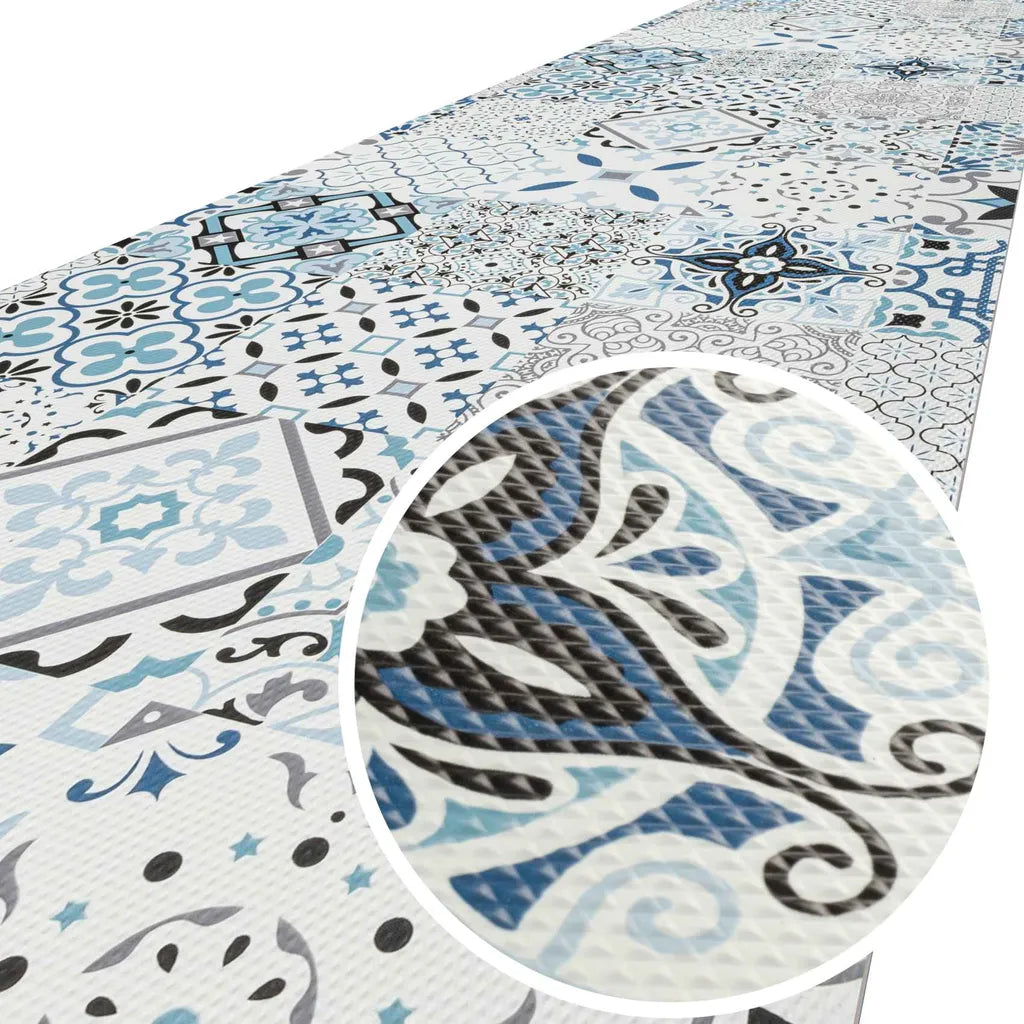  Läufer Küchenläufer Abwischbar Flurläufer Teppichläufer MIRZA Blau Azulejos Robust Breite 48cm Länge 180cm
