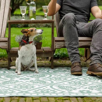  Esschert Design Outdoor-Teppich 182x122 Cm Fliesendesign Grün Und Weiß