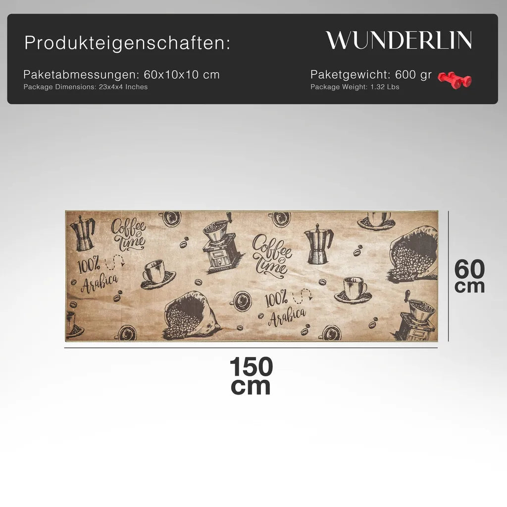  Wunderlin Läufer Flur Teppich Küche Collection Waschbarer Modernes Design, Wertvoll Verwenden Für Teppichlaeufer, Rutschfest Und Küchenläufer | Nützlich Küchenteppich Waschbar Size: 60 X 200 Cm Color: Coffee_Time