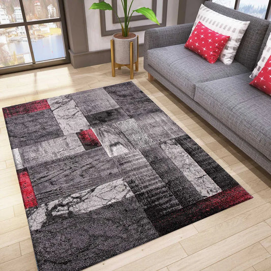  Designer Teppich Wohnzimmer Inneneinrichtung Modern Rot, Maße:200x290 Cm