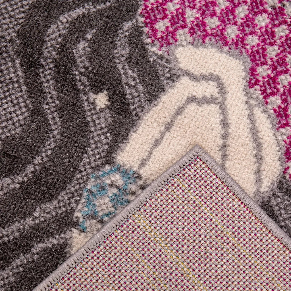  Kinderteppich Kinderzimmer Teppich Meerjungfrau Kurzflor Baby Grau Rosa , Maße:80x150 Cm