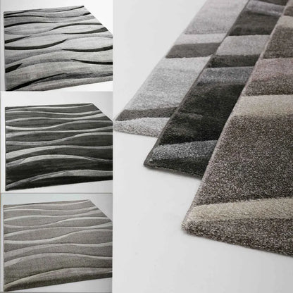  Teppich Modern Wellenmuster Wohnzimmer Konturenschnitt In Grau Anthrazit Braun Beige, Farbe:Grau, Maße:160x230 Cm