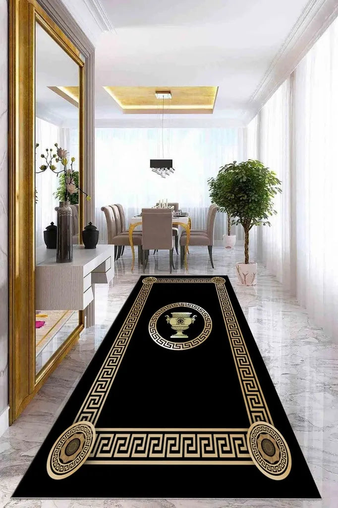  Teppich & Läufer Olymp Flach 7x Größen Schwarz & Gold 6mm HLO-JE43 160x230 Cm (3,68m²)