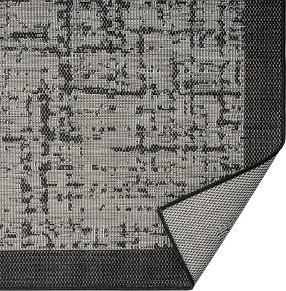  Teppich In- Und Outdoor Flachgewebe Terrasse Balkon Wintergarten Robust Abstrakt Grau Anthrazit Braun, Farbe:Anthrazit, Maße:140x200 Cm