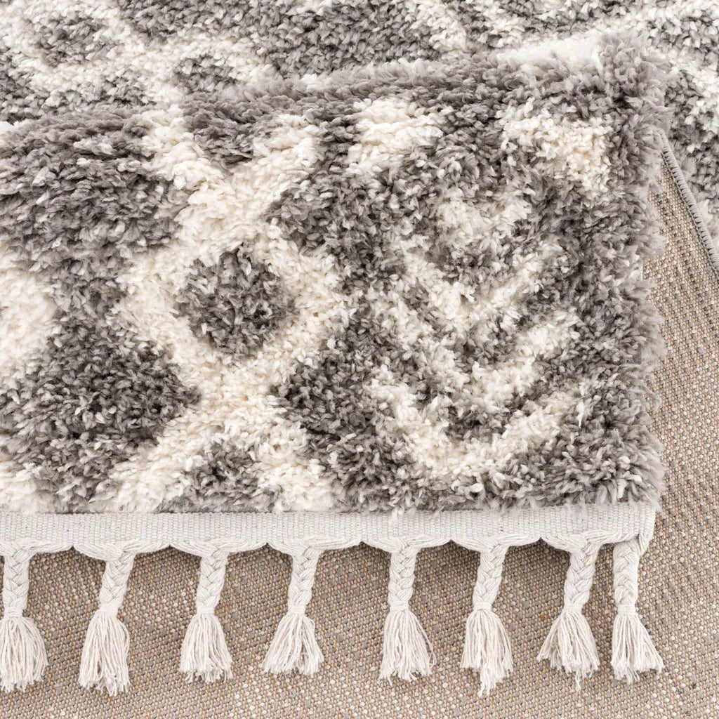  Teppich Wohnzimmer Shaggy Grau Creme Deko Schlafzimmer Hochflor Mit Fransen Flauschig, Größen:200 X 290 Cm