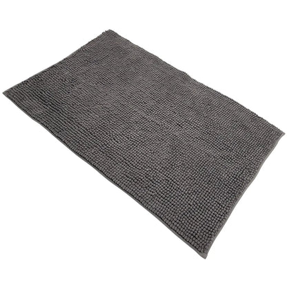  Chenille Badematte 50 X 80 Cm In Grau Badteppich Aus Microfaser - Mit Rutschfester Rückseite - Welness Badeteppich / Duschvorleger
