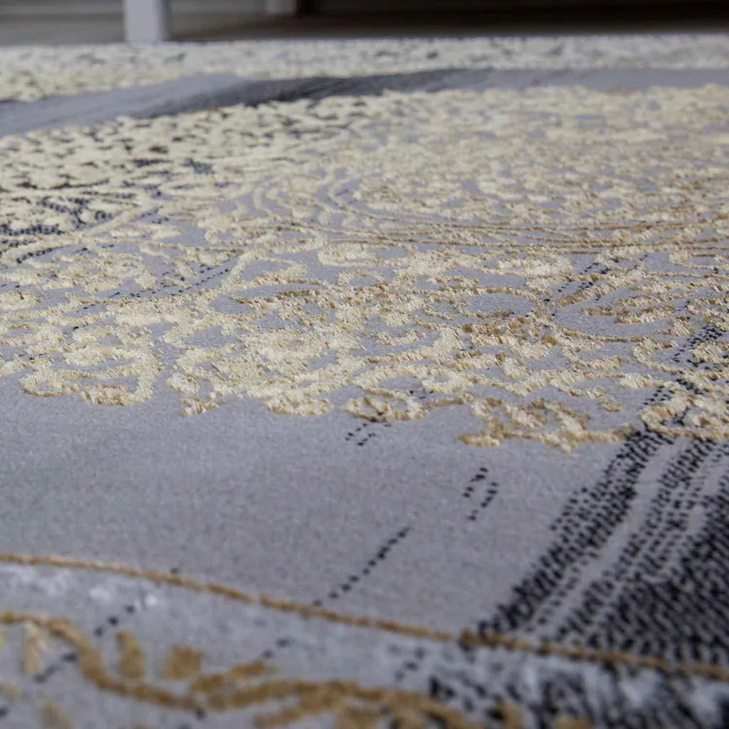  Designer Teppich Orientalisch Grau Gold Elegant Orientalisch Glanz, Maße:80x300 Cm