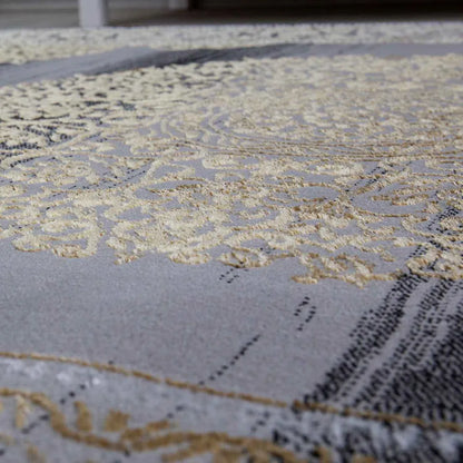  Designer Teppich Orientalisch Grau Gold Elegant Orientalisch Glanz, Maße:80x300 Cm
