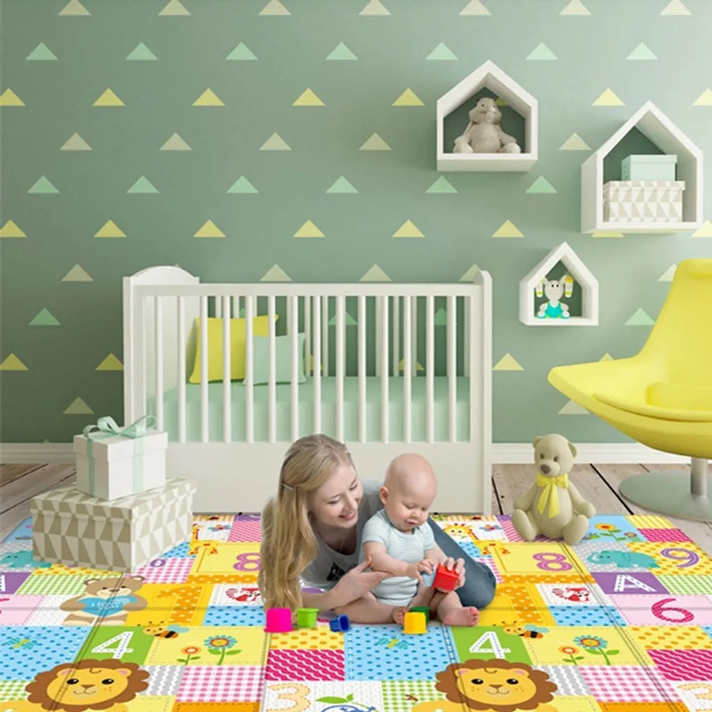  Krabbelmatte Spielmatte Faltbar Doppelseitig Spielunterlage Spielteppich Baby Matte Tragbar Wasserdicht Bunt 180x100cm (Grün)