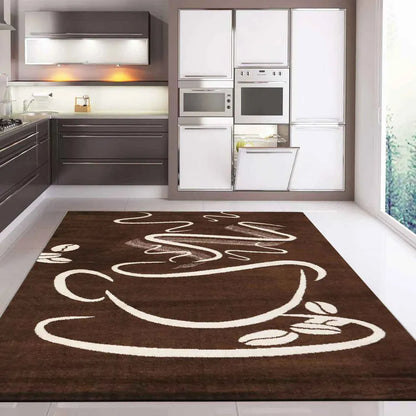  Küchenteppich Braun Trendiger Kaffee Teppich, Cappuccino Muster Tasse Kurzflor, Maße:140x200 Cm