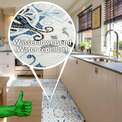  Läufer Küchenläufer Abwischbar Flurläufer Teppichläufer MIRZA Blau Azulejos Robust Breite 48cm Länge 180cm