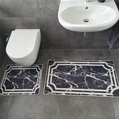  Roland Badematten WC Teppich Set Rechteck In Verschiedenen Farben Black/Marmor-Optik