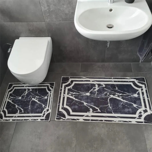  Roland Badematten WC Teppich Set Rechteck In Verschiedenen Farben Black/Marmor-Optik