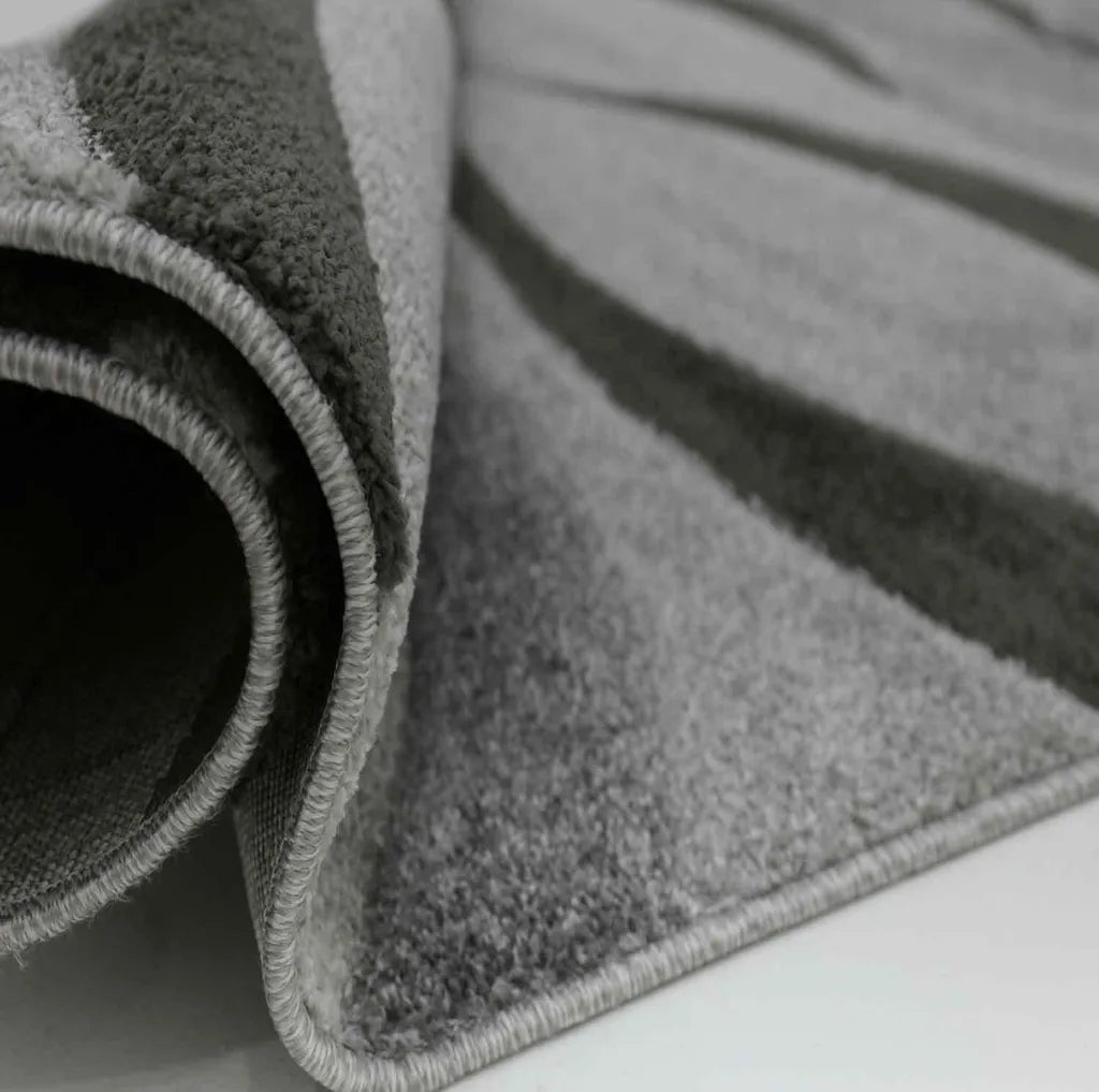  Teppich Modern Wellenmuster Wohnzimmer Konturenschnitt In Grau Anthrazit Braun Beige, Farbe:Grau, Maße:160x230 Cm