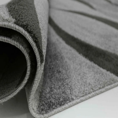  Teppich Modern Wellenmuster Wohnzimmer Konturenschnitt In Grau Anthrazit Braun Beige, Farbe:Grau, Maße:160x230 Cm