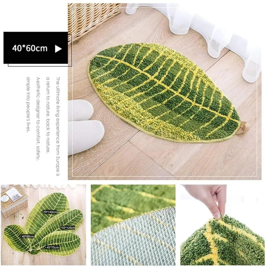  Green Leaf Soft Non-Slip Bath Mat Bath Mat Shower Mat Floor Mat Carpet For Bathroom Kitchen Living Room Bedroom, Green, 40x60 Cm