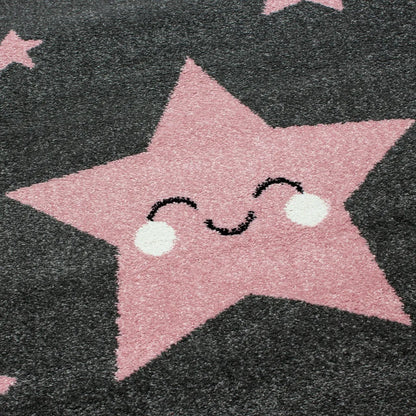  Wunderschöne Kinderteppiche, Teppich Mit Stern Motiv Rund /Quadratstich, Größe:Ø 120 Cm Rund, Farbe:Pink