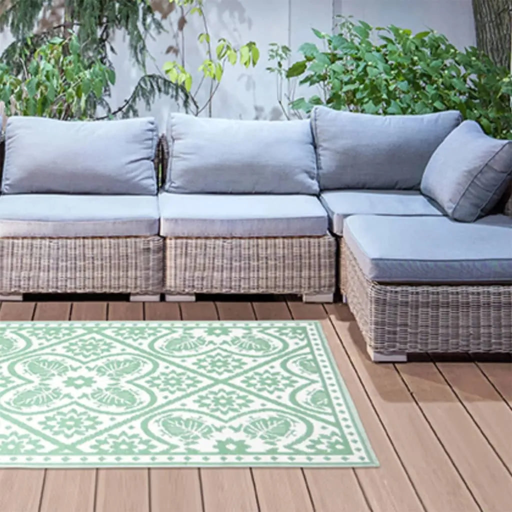  Esschert Design Outdoor-Teppich 182x122 Cm Fliesendesign Grün Und Weiß