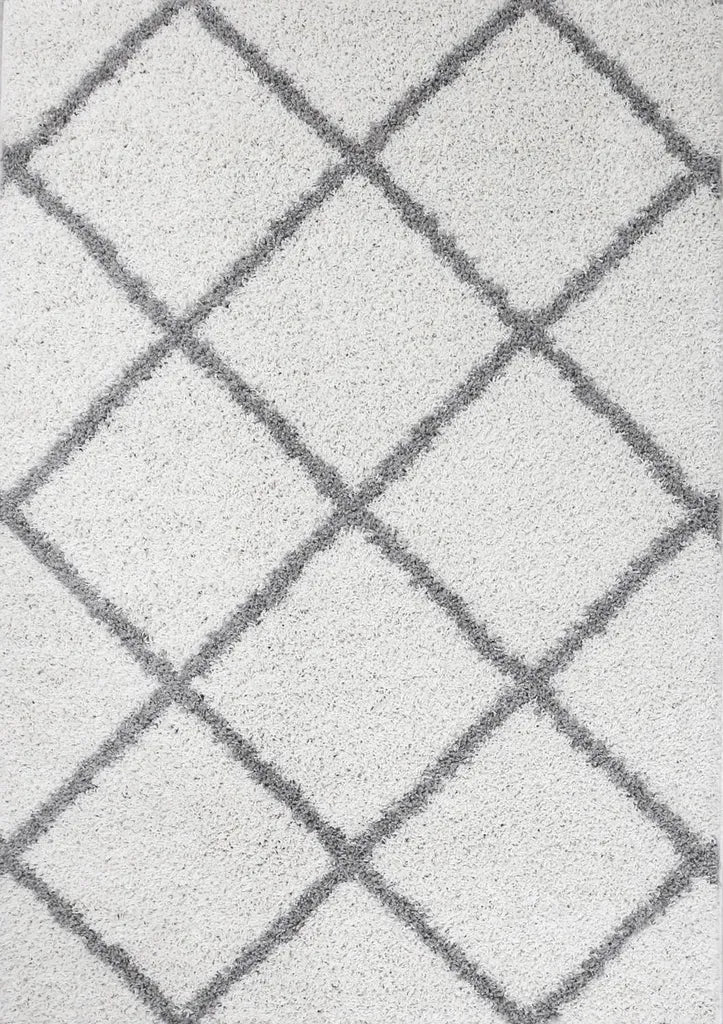  Hochflor Teppich Weicher Wohnzimmer Shaggy Skandi Design Rautenmuster Grau Creme , Maße:160x220 Cm