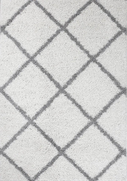 Hochflor Teppich Weicher Wohnzimmer Shaggy Skandi Design Rautenmuster Grau Creme , Maße:160x220 Cm