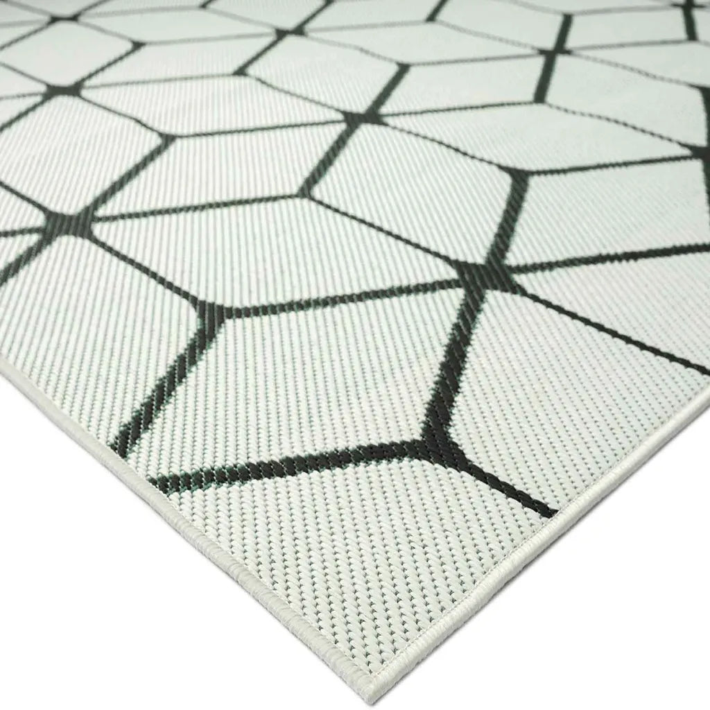  Teppich Rauten Muster In- Und Outdoor Tauglich Robuster Flachgewebe 100% Polypropylen Weiß, Maße:160x220 Cm