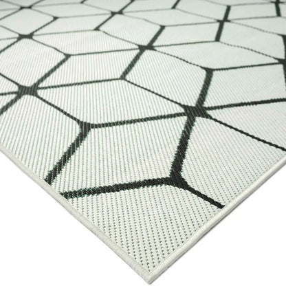  Teppich Rauten Muster In- Und Outdoor Tauglich Robuster Flachgewebe 100% Polypropylen Weiß, Maße:160x220 Cm