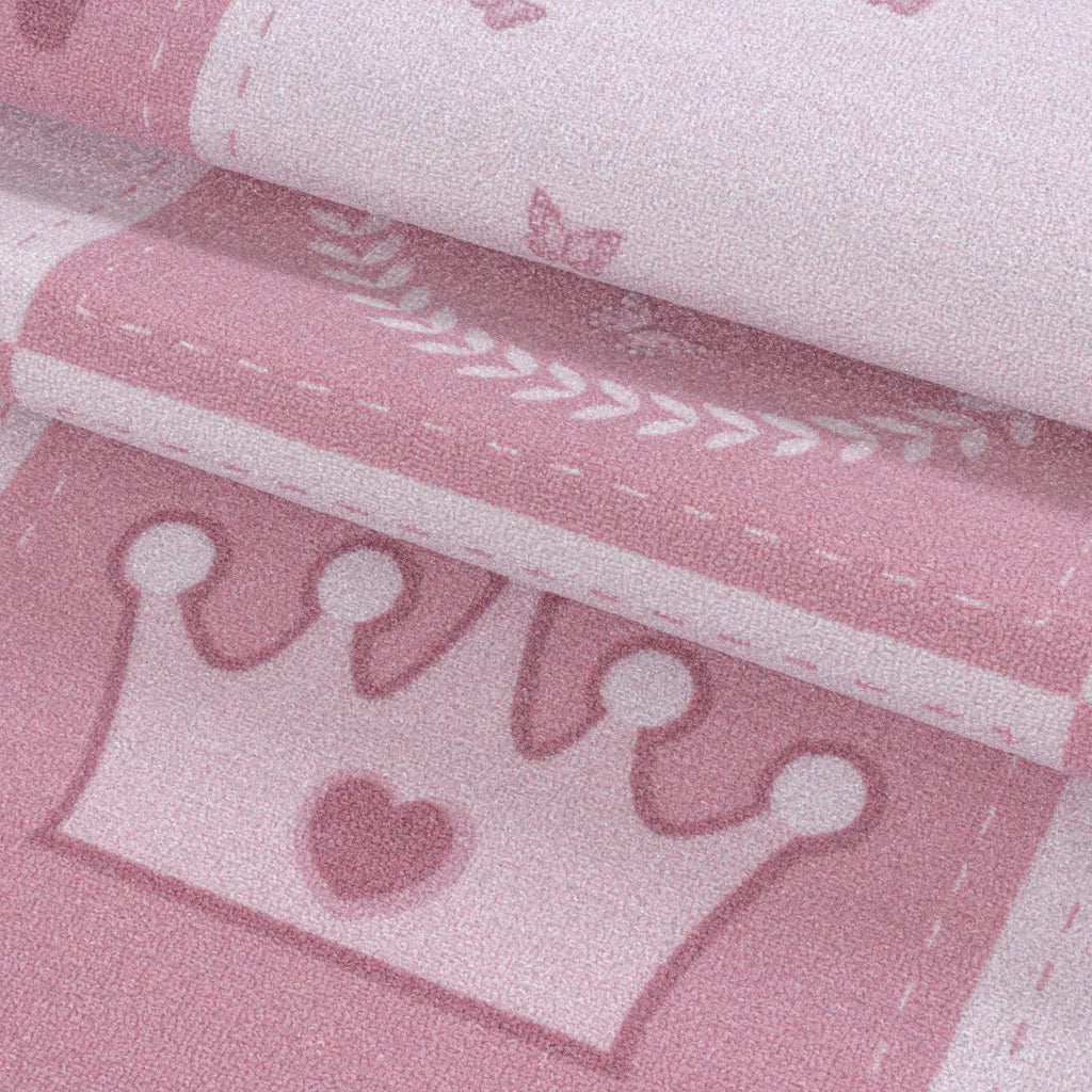 Kinderteppich,Krone,Zauberstab,Prinzessin,Kettelteppich,mädchen,Farbe:Pink, Farbe:PINK, Grösse:120 Cm X 170 Cm