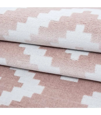  Kurzflor Wohnzimmerteppich Teppich Antikes Karo Muster Rosa Weiss Meliert, Grösse:160x230 Cm