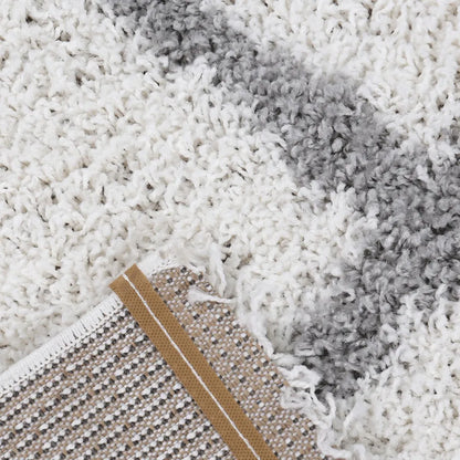  Hochflor Teppich Weicher Wohnzimmer Shaggy Skandi Design Rautenmuster Grau Creme , Maße:160x220 Cm