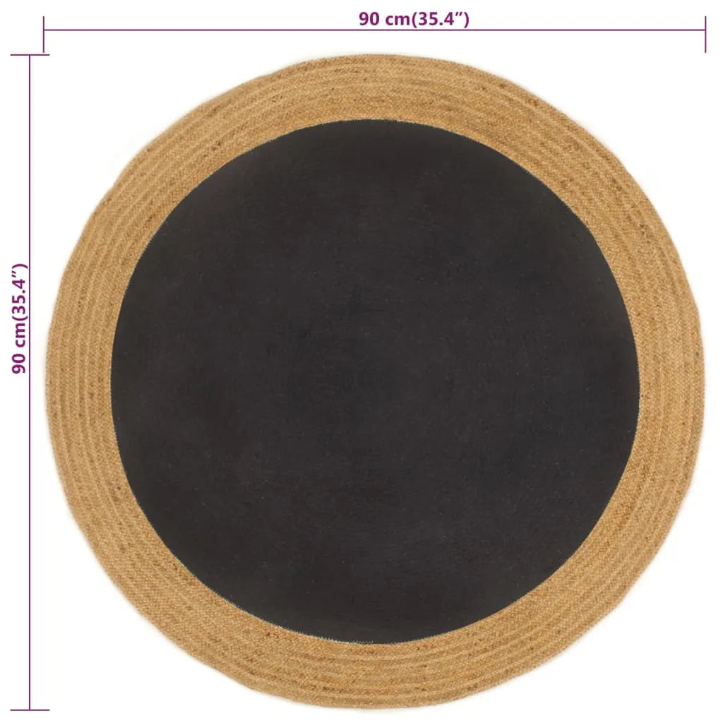  VidaXL Teppich Geflochten Schwarz & Natur 90 Cm Jute & Baumwolle Rund