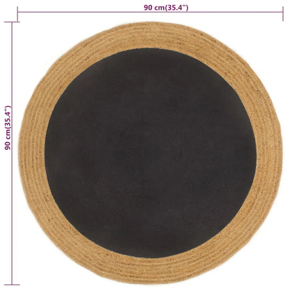  VidaXL Teppich Geflochten Schwarz & Natur 90 Cm Jute & Baumwolle Rund