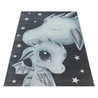  Kinderzimmerteppich,Kinderteppich,kurzflor,Drachen Baby,Weich,Farbe:Blau, Farbe:BLAU, Grösse:200 Cm X 290 Cm