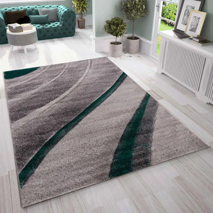  Designer Moderner Wellen Teppich Wohnzimmer Inneneinrichtung Neu Grün, Maße:200x290 Cm