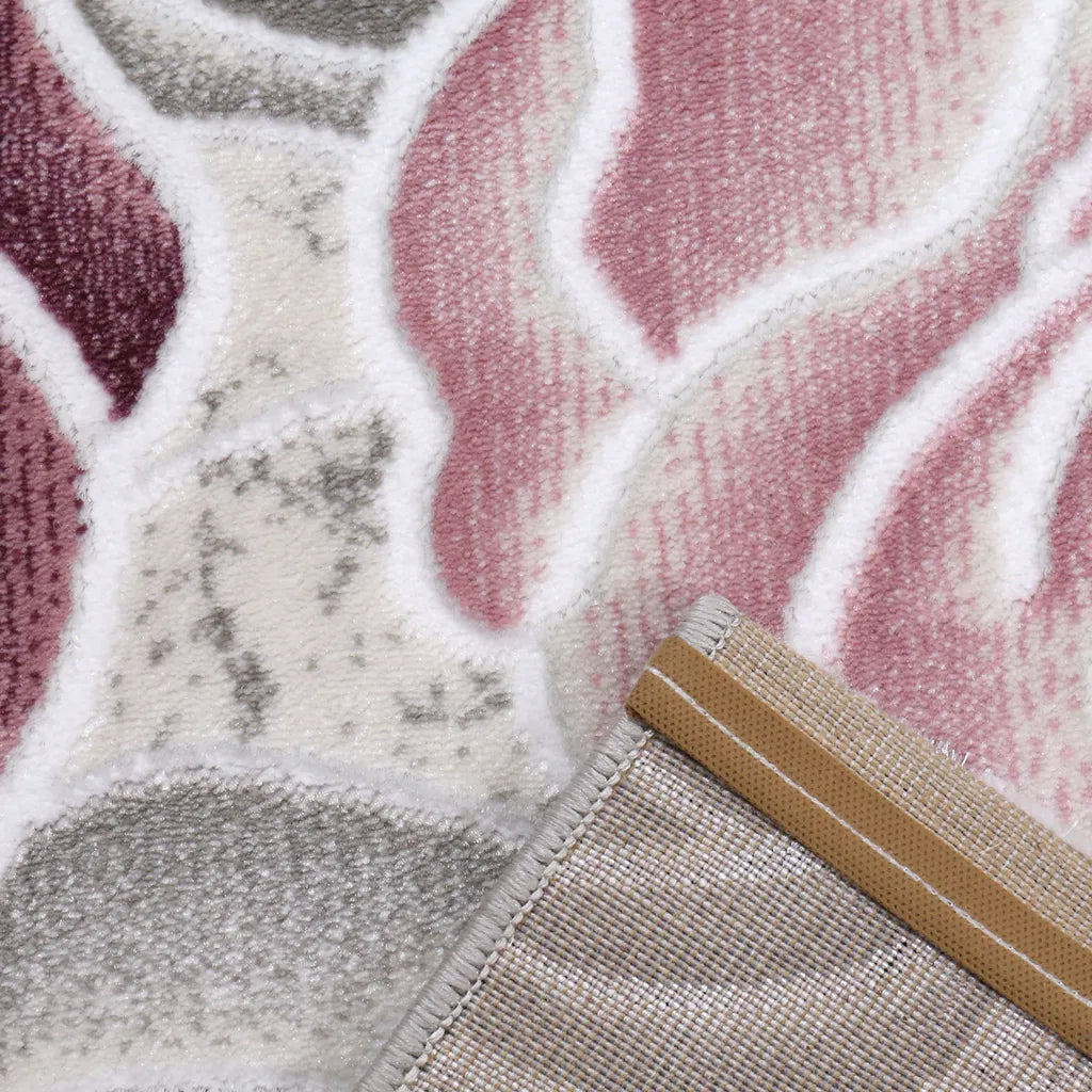  Moderner Wohnzimmer Teppich Rosen Muster In Rosa Grau Creme, Maße:200 X 290 Cm