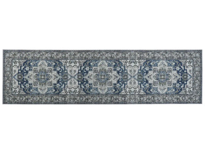  Teppich Läufer Grau / Blau Polyester 80 X 300 Cm Orientalisches Muster Vintage Boho Kurzflor Für Wohnzimmer Schlafzimmer Flur