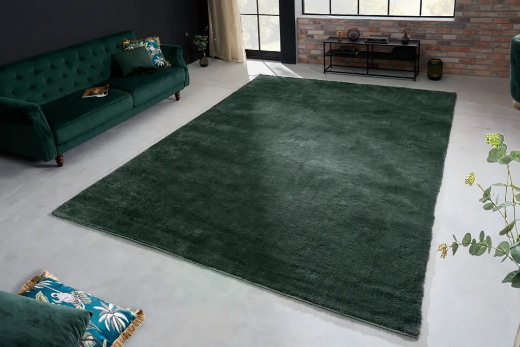  Moderner Kurzflor Teppich HEAVEN XXL 350x250cm Dunkelgrün Viskose-Optik