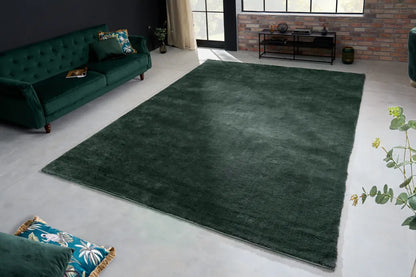  Moderner Kurzflor Teppich HEAVEN XXL 350x250cm Dunkelgrün Viskose-Optik