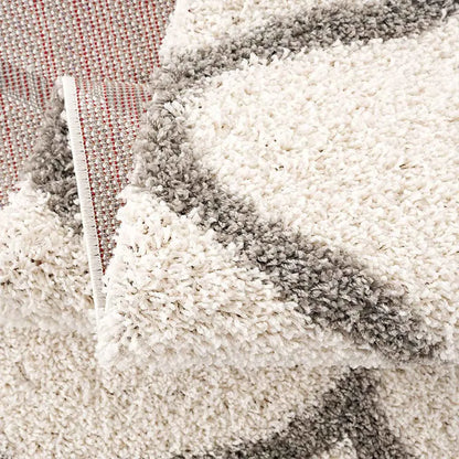  Hochflor Teppich Weicher Wohnzimmer Shaggy Skandi Design Rautenmuster Grau Creme , Maße:160x220 Cm