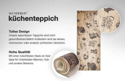  Wunderlin Läufer Flur Teppich Küche Collection Waschbarer Modernes Design, Wertvoll Verwenden Für Teppichlaeufer, Rutschfest Und Küchenläufer | Nützlich Küchenteppich Waschbar Size: 60 X 200 Cm Color: Coffee_Time