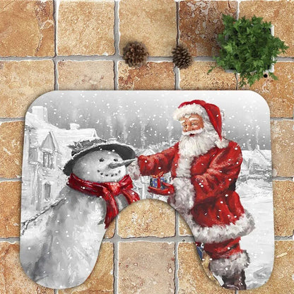  Weihnachtsbad-Set Mit 3 – Badematte, U-förmiger Toilettenvorleger Und Toilettensitzbezug – Schneemann-/Weihnachtsmann-Design