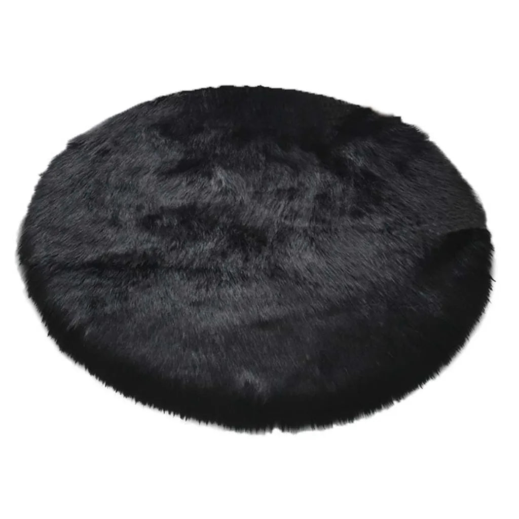  Runde Flauschige Teppich Flauschige Langflor Shaggy Teppich Hochflor Läufer Wohnzimmer (Schwarz)