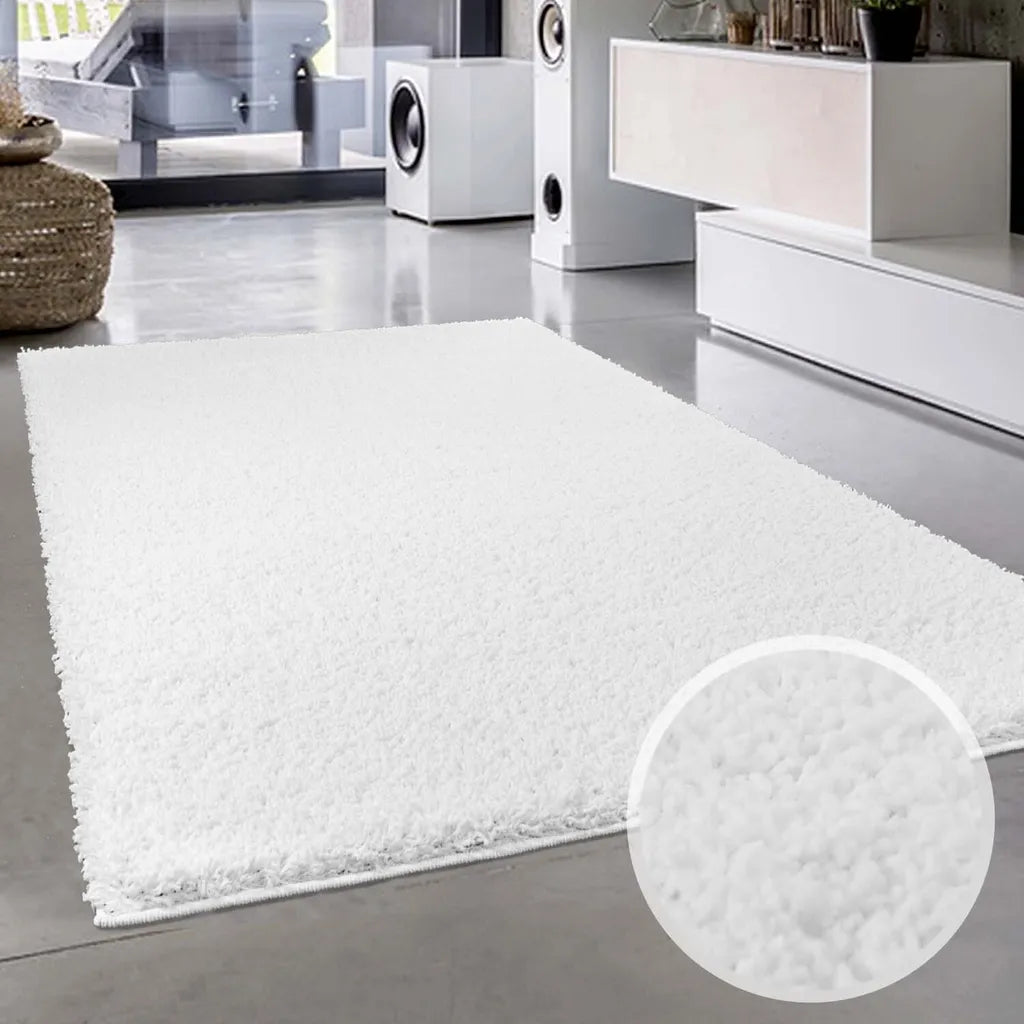  Teppich Whnzimmer Shaggy Hochflor Teppich Einfarbig Weiß, Größe In Cm:120 X 170 Cm